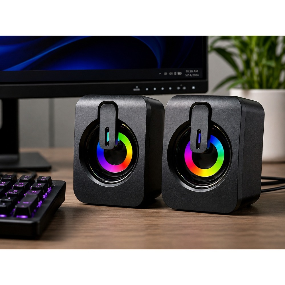 IDEARS A2 Active Desktop Speakers 2.0 in black with RGB power indicator